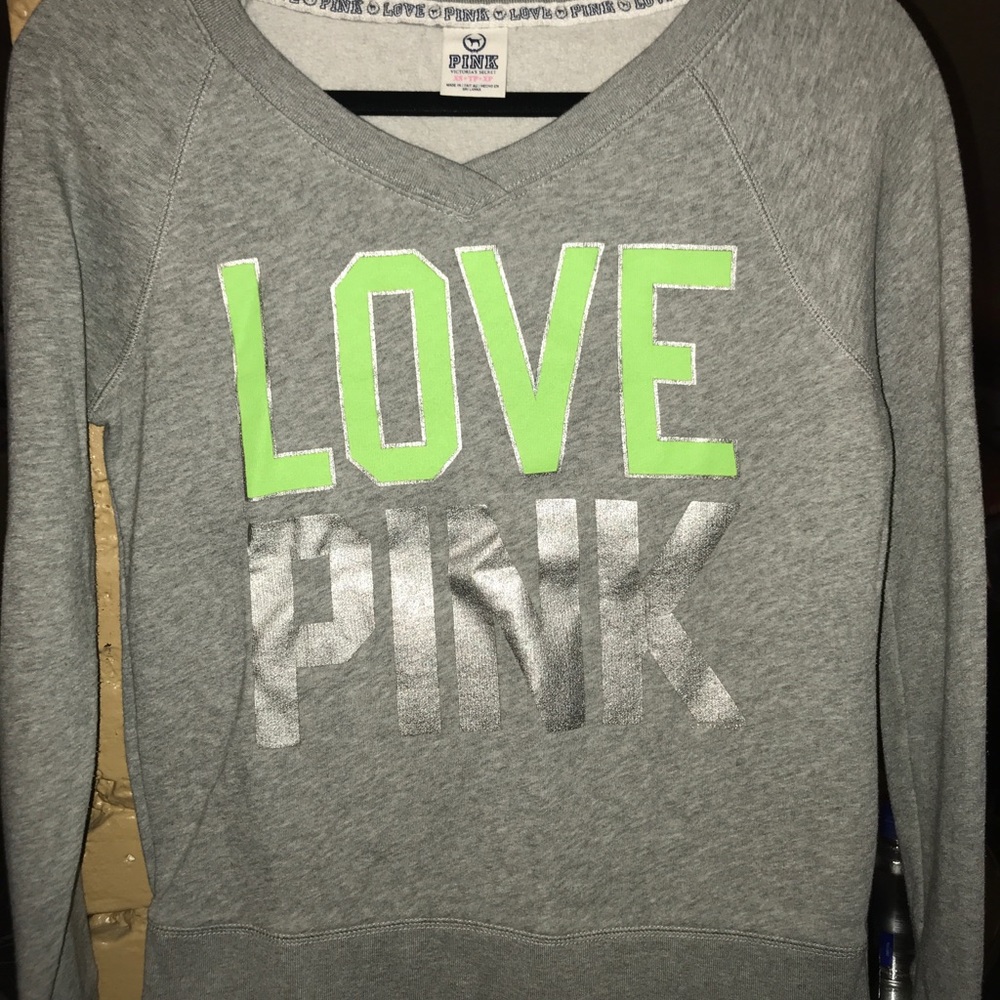 Pink grey and lime green sweat shirt